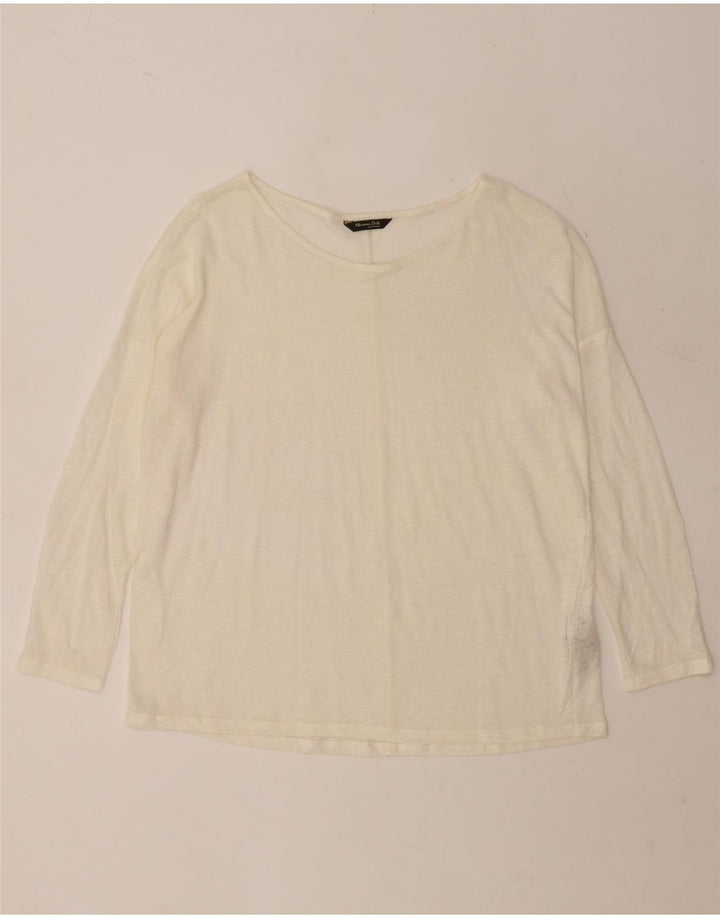 Blusa feminina Massimo Dutti manga comprida UK 16 grande linho branco