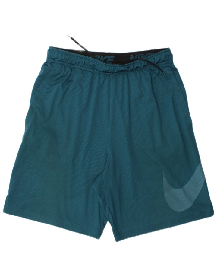 Shorts esportivos gráficos masculinos Nike Dri Fit poliéster listrado azul médio