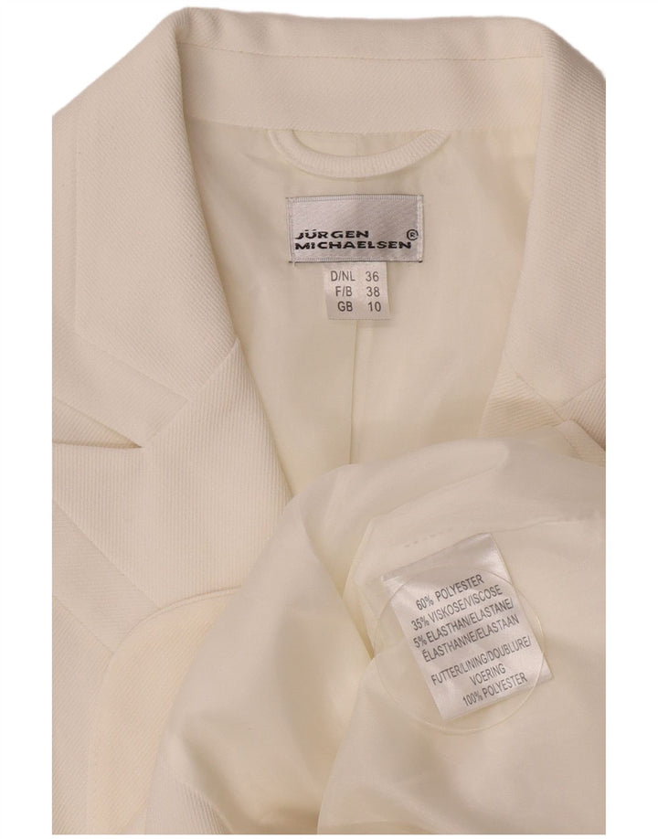 Jaqueta blazer feminina Jurgen Michaelsen com 3 botões Reino Unido 10 pequeno poliéster branco