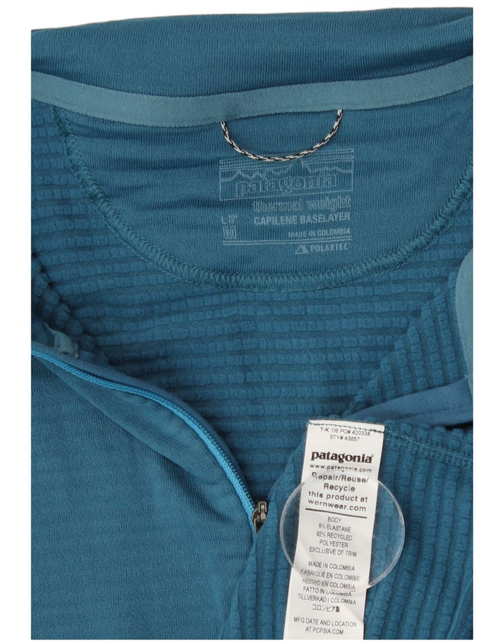 Patagonia Mens Dri Fit Zip Neck Pulôver Treino Top Médio Azul