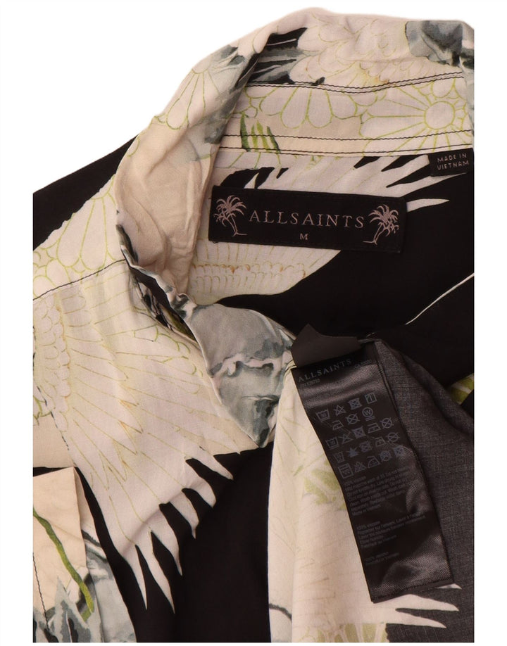 Camisa masculina All Saints com estampa abstrata de manga curta em viscose preta média