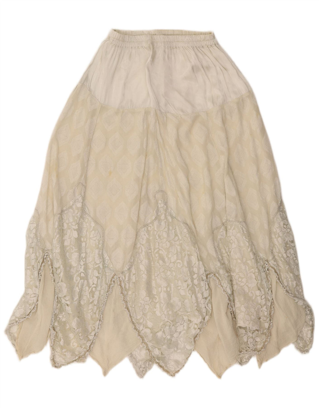 Saia assimétrica feminina vintage W30 médio off white geométrica