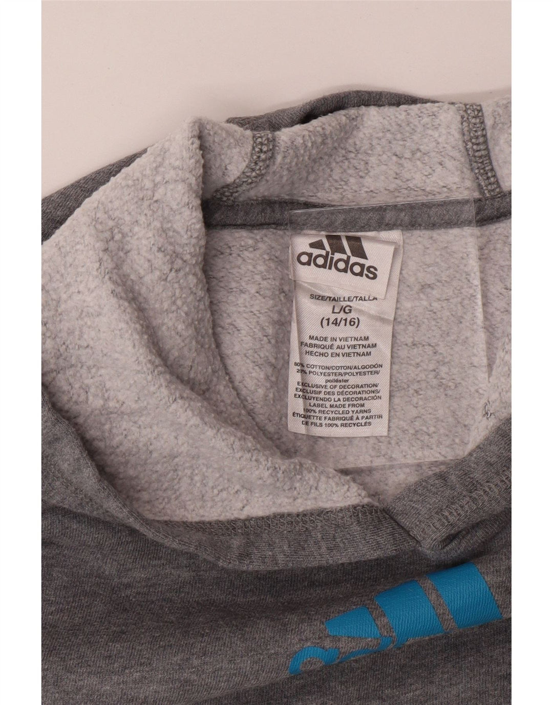 ADIDAS Meninos Graphic Hoodie Jumper 14-15 Anos Grande Cinza Algodão