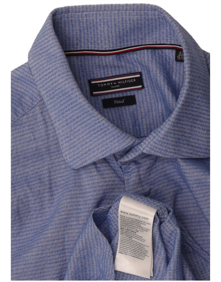 Camisa masculina Tommy Hilfiger tamanho 40 15 3/4 algodão geométrico azul médio
