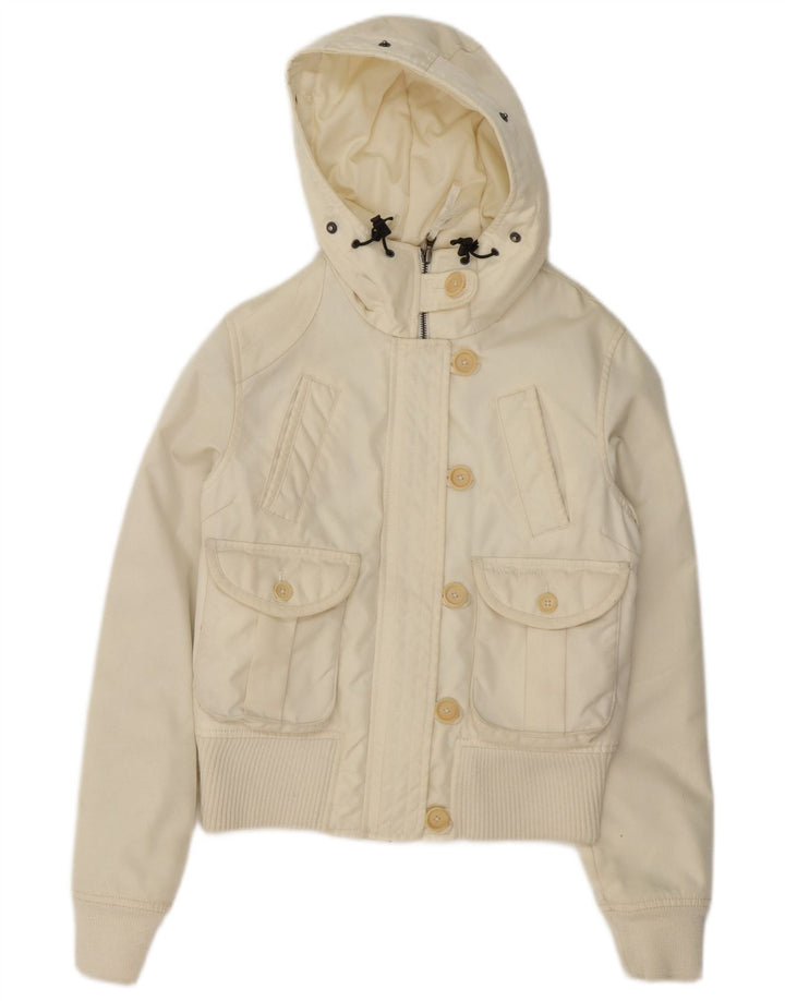 Jaqueta bomber acolchoada com capuz feminina Woolrich Reino Unido 14 médio off white nylon