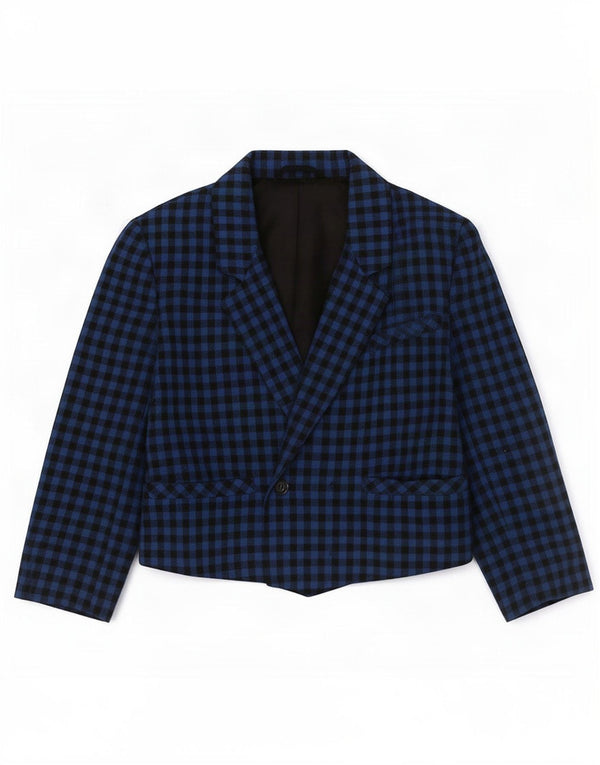 Jaqueta blazer feminina vintage com 1 botão UK 14 Gingham azul médio