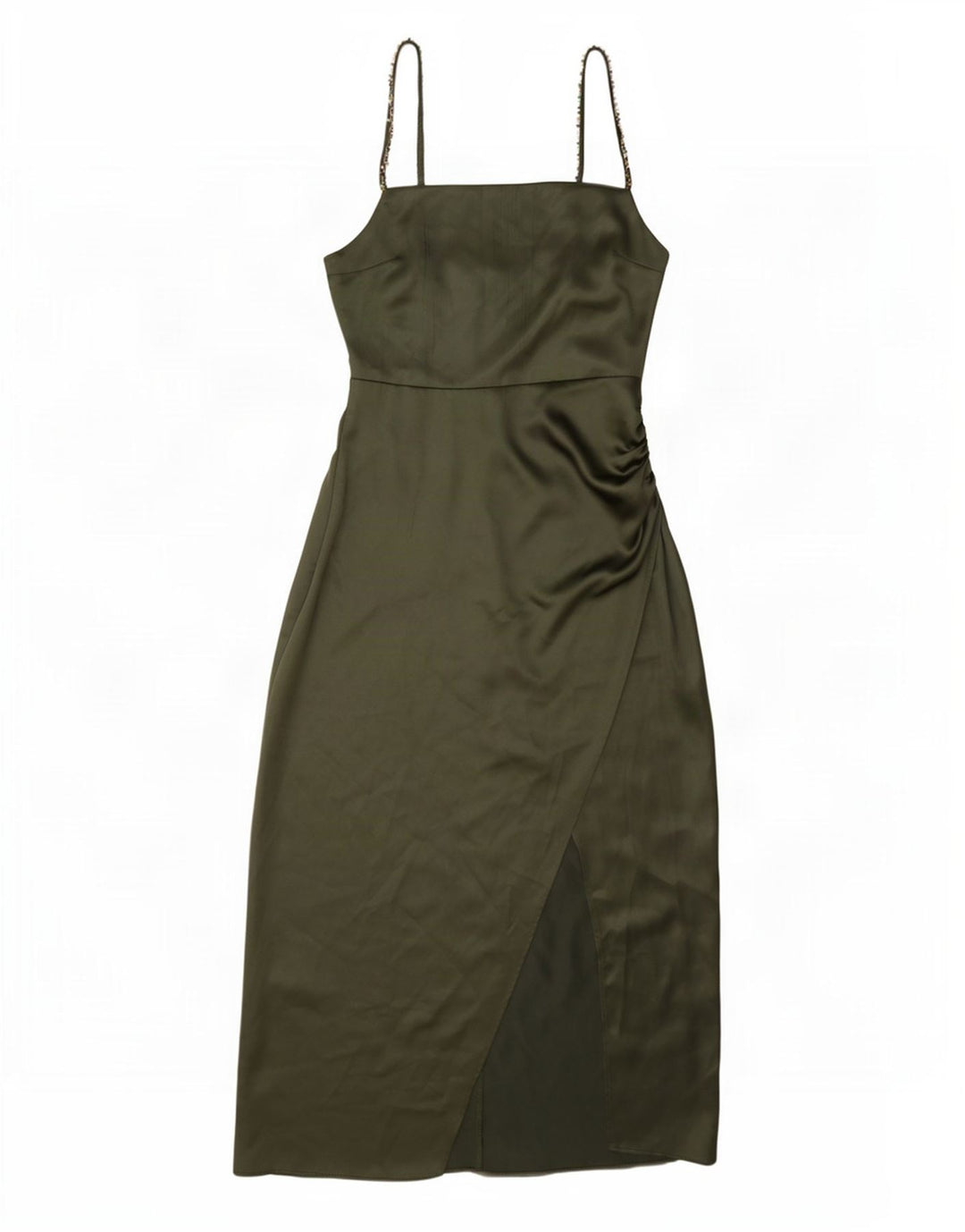 Vestido maxi feminino sem mangas Zara Reino Unido 10 pequeno poliéster verde