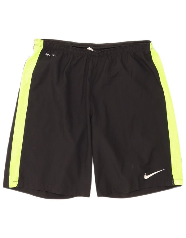 Shorts esportivos masculinos Nike Dri Fit médio preto colorblock poliéster