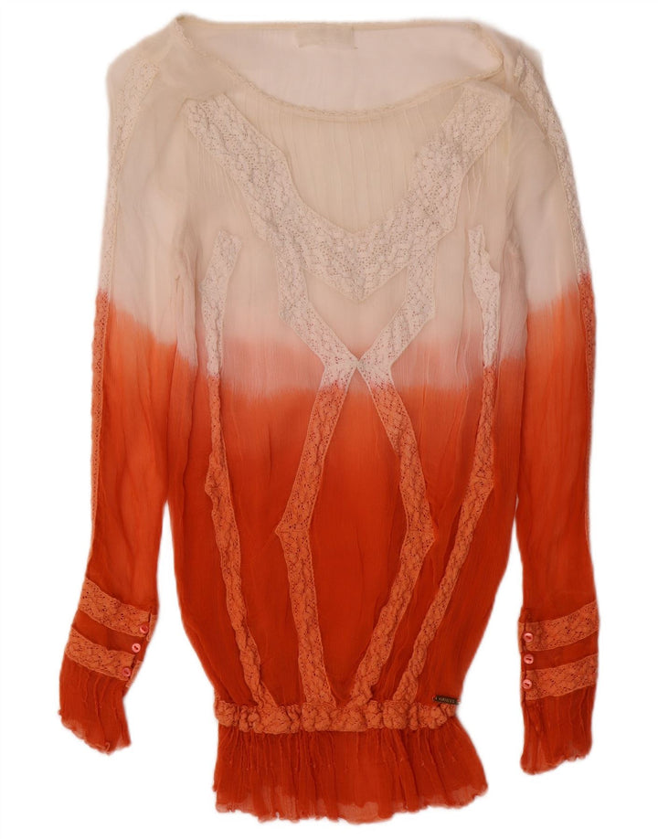 Blusa feminina transparente GUESS Reino Unido 10 bloco colorido vermelho pequeno