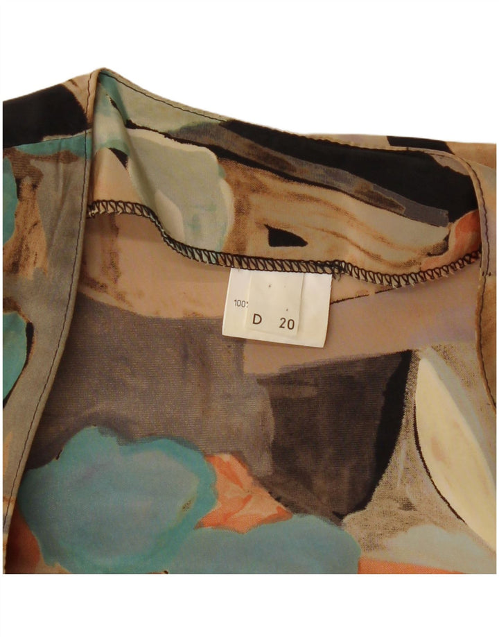 Blusa feminina vintage manga curta UK 18 XL patchwork multicolorido