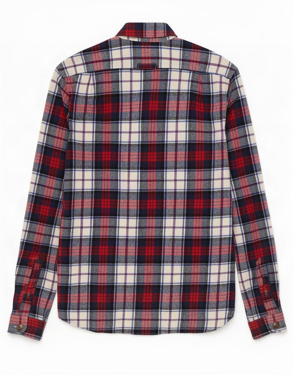 Camisa masculina Superdry Classic Fit flanela pequena algodão xadrez azul marinho