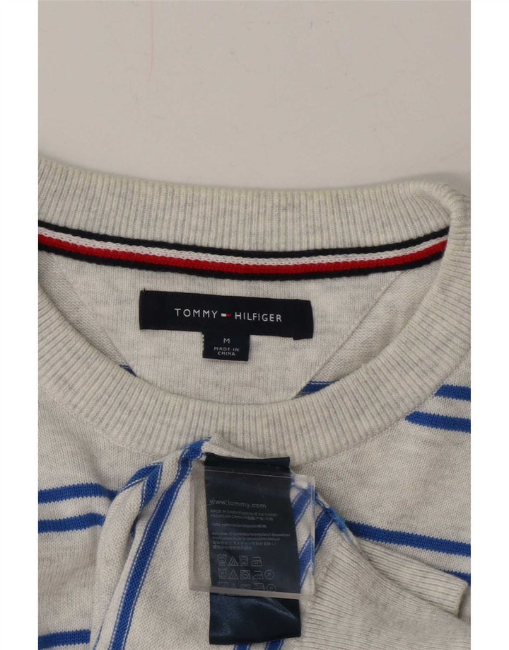 Suéter masculino Tommy Hilfiger com gola redonda e algodão listrado cinza médio