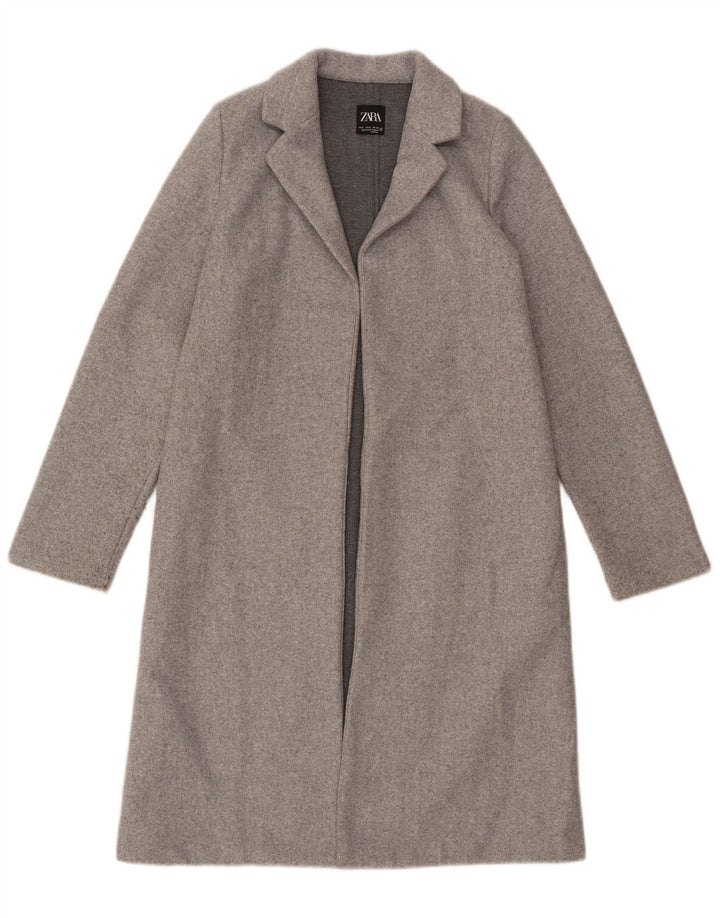 Sobretudo aberto feminino Zara UK 10 pequeno poliéster cinza