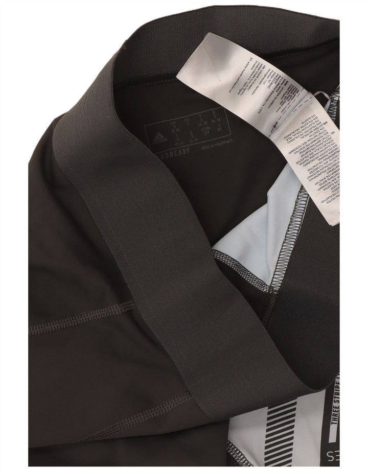 ADIDAS Womens Three Stripes Leggings UK 8/10 Pequeno Preto Geométrico