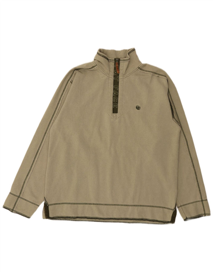 Fat Face Masculino Zip Neck Moletom Jumper Médio Algodão Cáqui