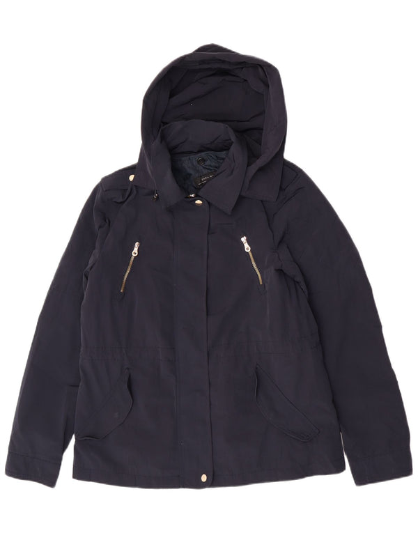 Jaqueta bomber militar com capuz feminino Zara Reino Unido 14 poliéster azul marinho médio