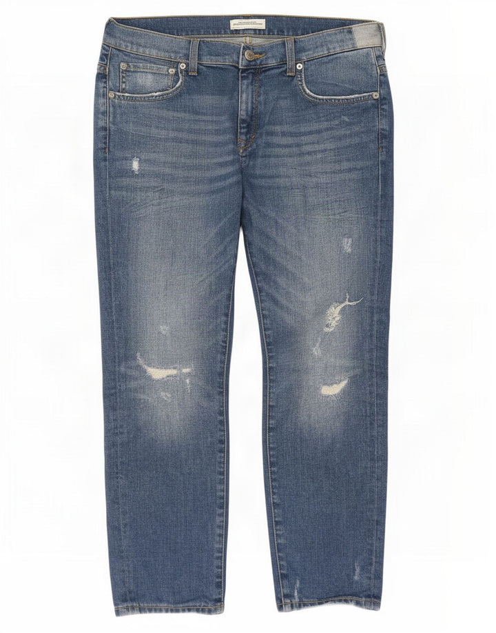 Zara Jeans feminino cortado desgastado EU 40 médio W30 L25 azul