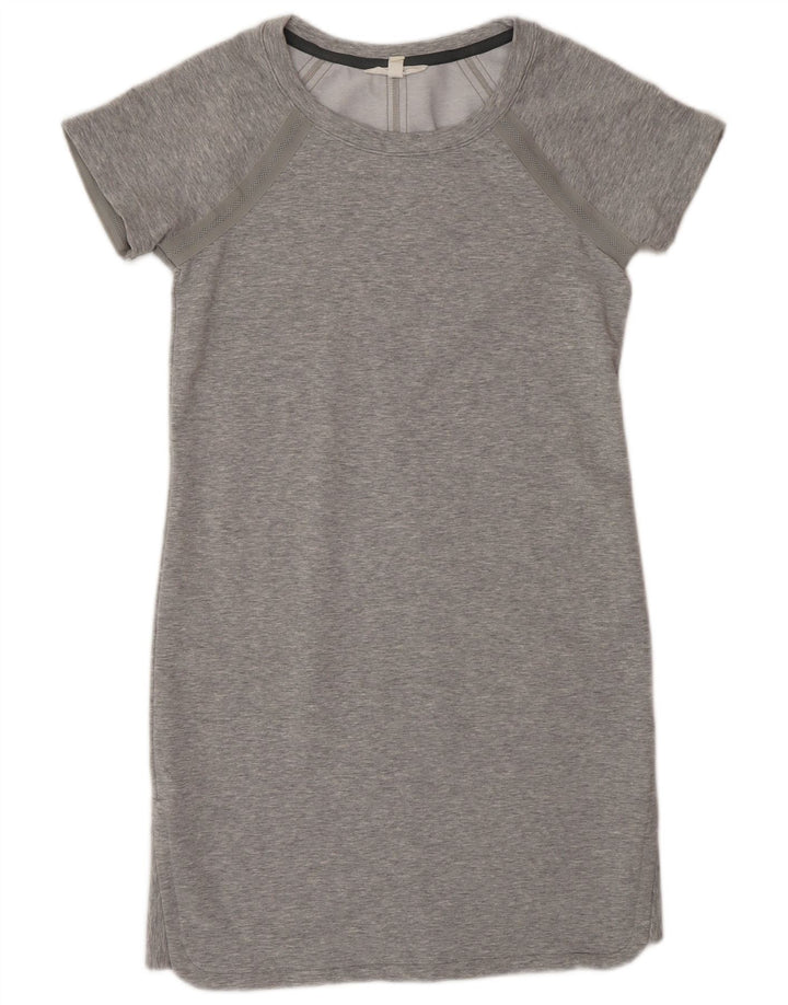 Vestido camiseta feminino Athleta Reino Unido 10 pequeno poliéster manchado cinza