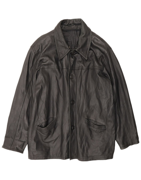 Casaco de couro masculino vintage UK 42 XL preto