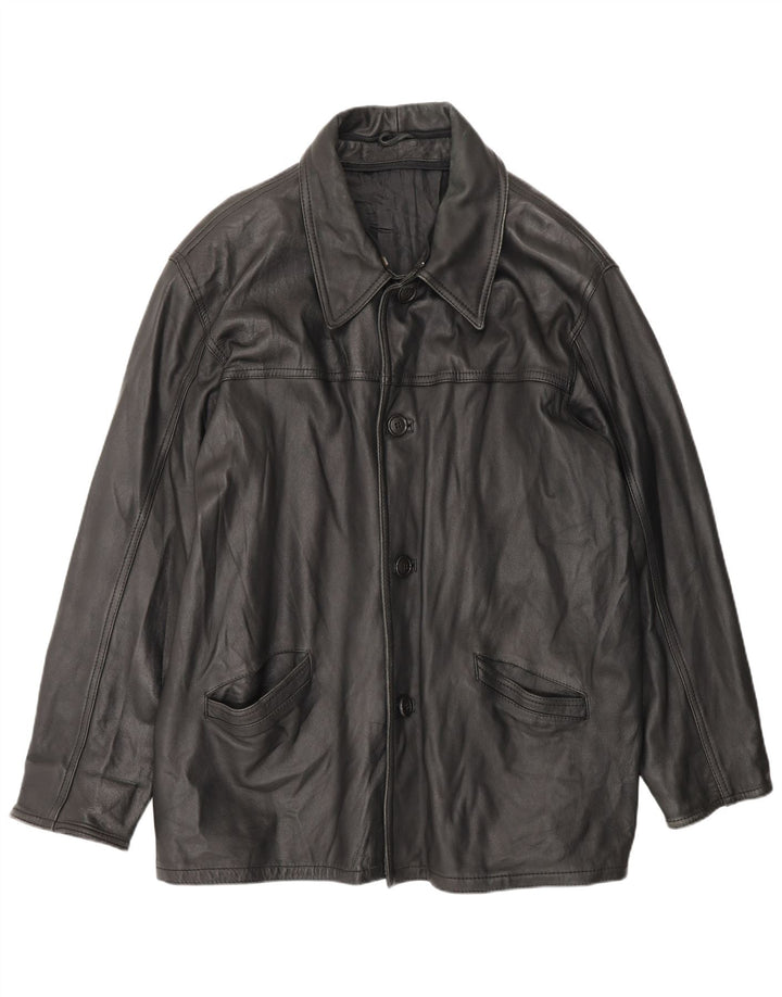 Casaco de couro masculino vintage UK 42 XL preto