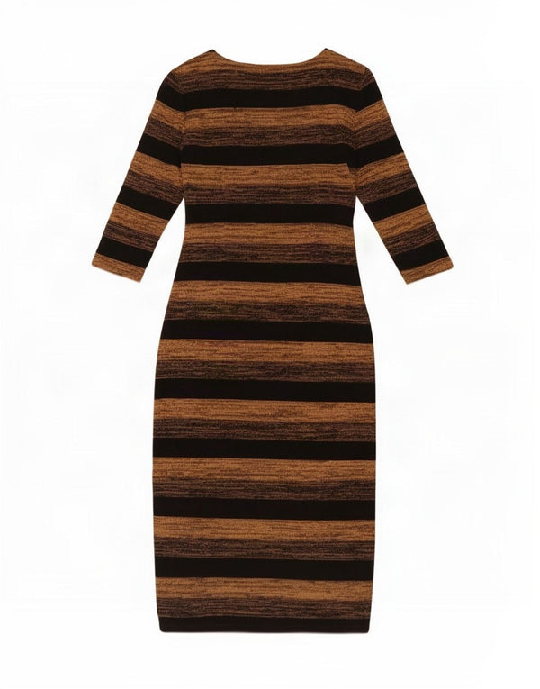 Vestido suéter feminino Marks & Spencer manga 3/4 Reino Unido 8 pequeno listrado marrom