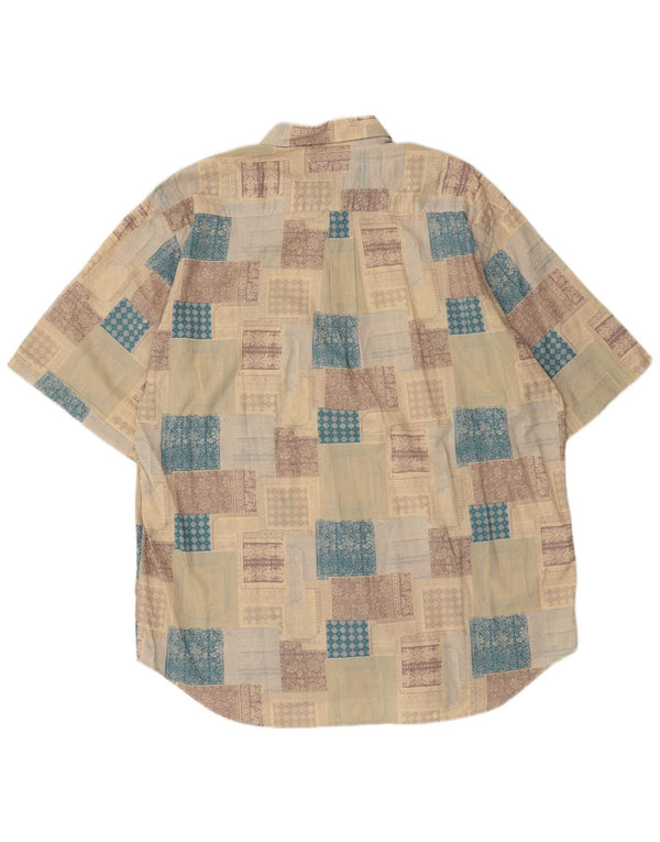 Camisa masculina vintage de manga curta XL bege patchwork