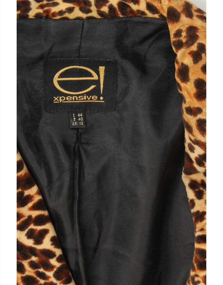 Jaqueta blazer feminina vintage com 1 botão Reino Unido 12 marrom médio com estampa animal