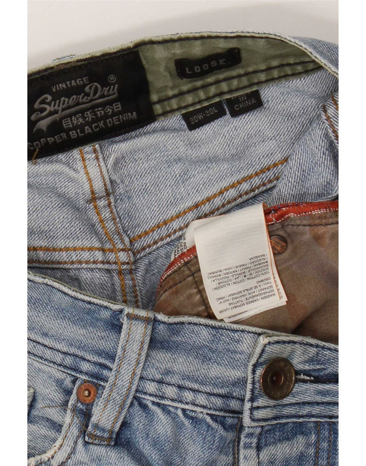 Superdry Mens Distressed Loose Jeans W30 L30 Azul Algodão