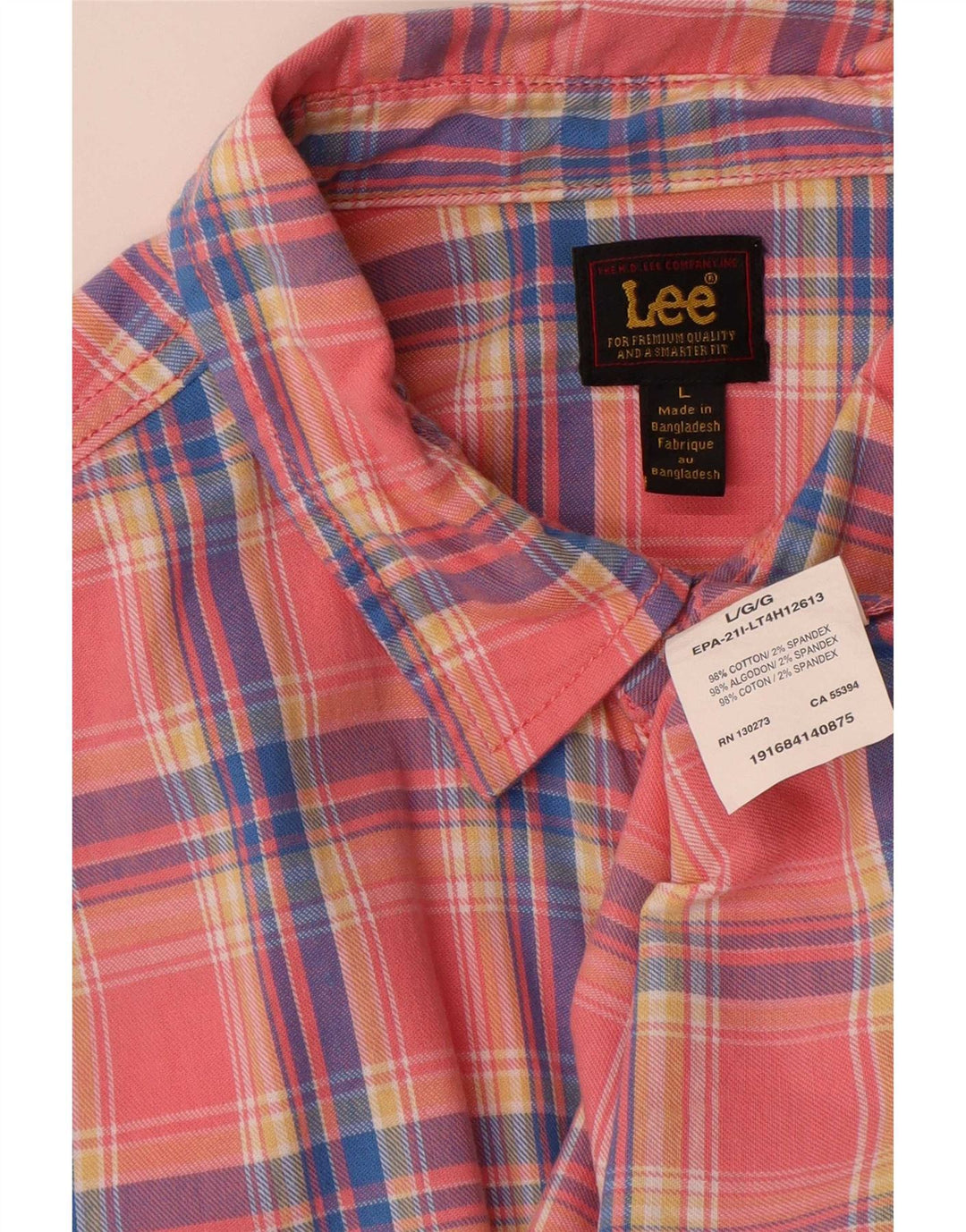 Camisa masculina de flanela Lee grande algodão xadrez rosa