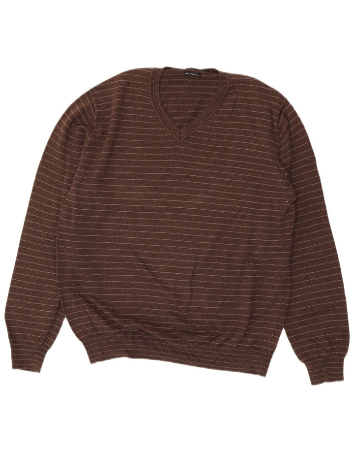 Suéter masculino Massimo Dutti com decote em V XL listrado marrom