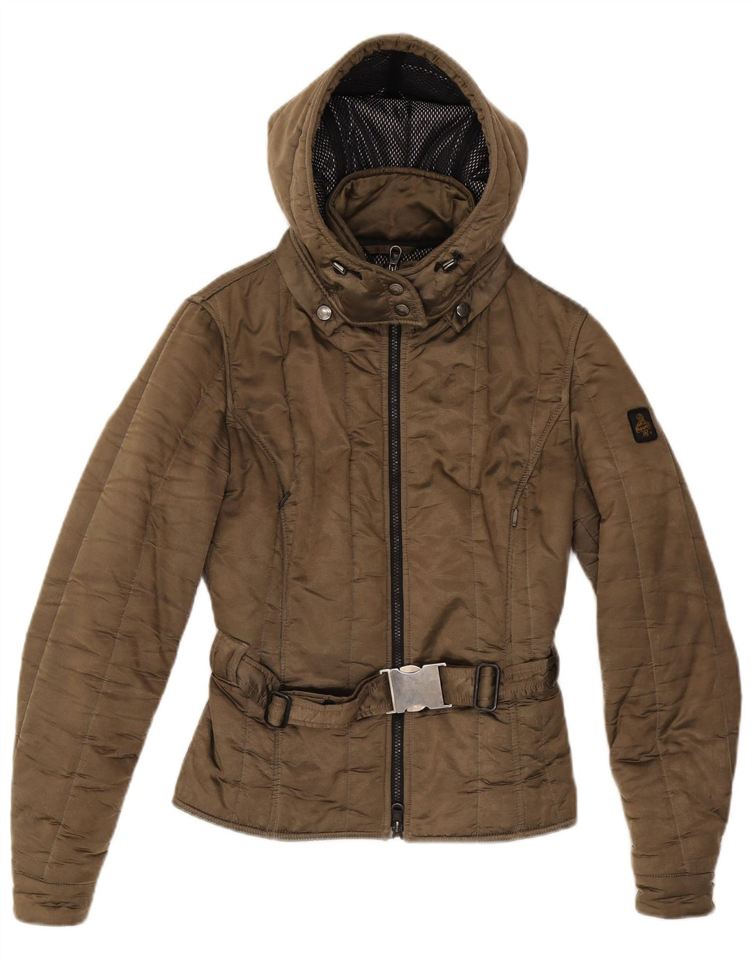 Jaqueta feminina acolchoada com capuz Refrigiwear UK 14 poliamida marrom médio