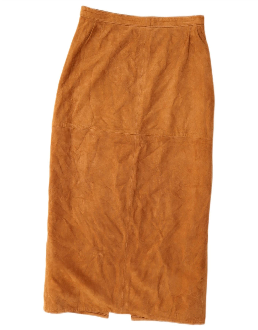 Saia midi feminina vintage de camurça W28 médio bege