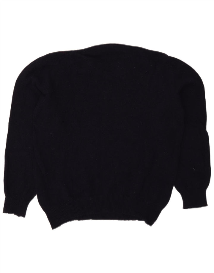 Suéter vintage masculino com gola redonda grande azul marinho Argyle/Diamante