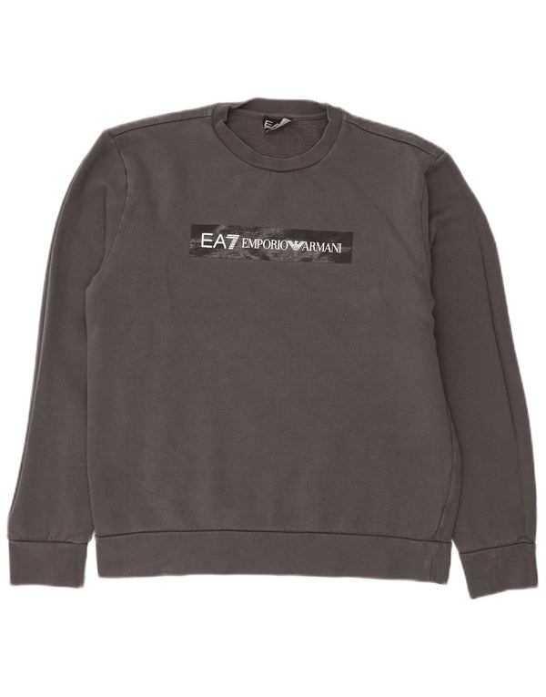 Suéter gráfico masculino Emporio Armani algodão cinza médio