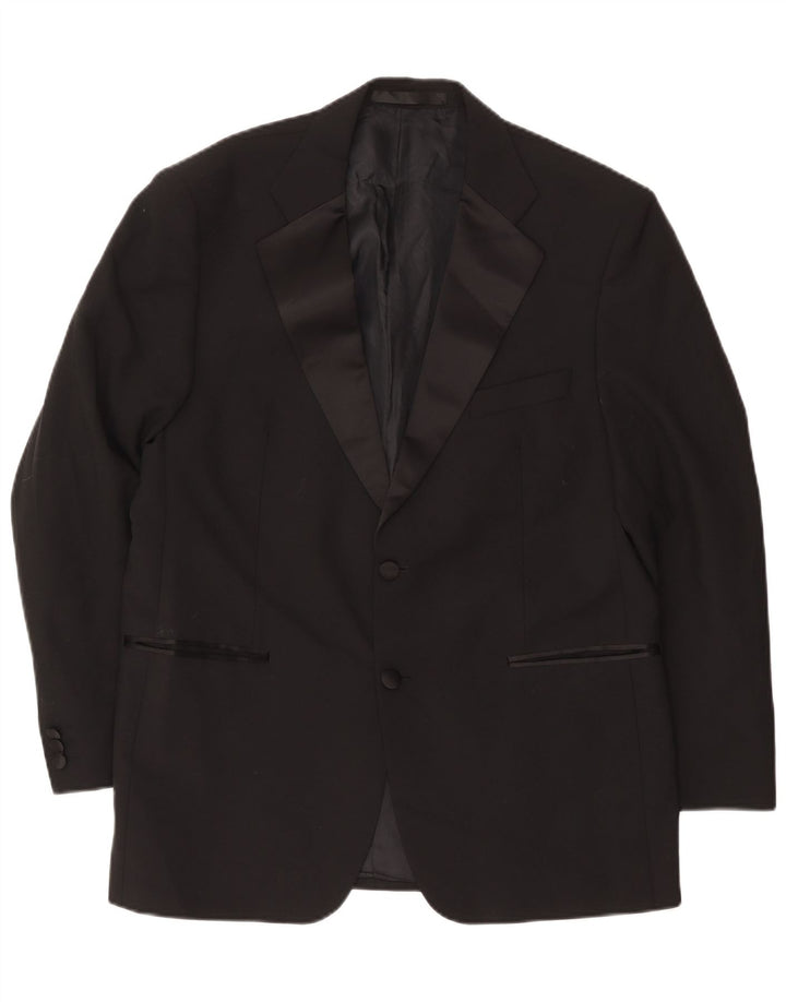 Jaqueta blazer masculina de 2 botões Marks & Spencer Reino Unido 42 grande poliéster preto