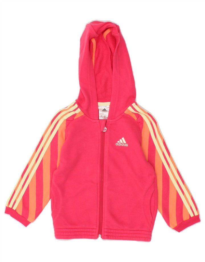 ADIDAS Baby Girls Graphic Zip Hoodie Sweater 18-24 Months  Pink Striped Vintage Adidas and Second-Hand Adidas from Messina Hembry 
