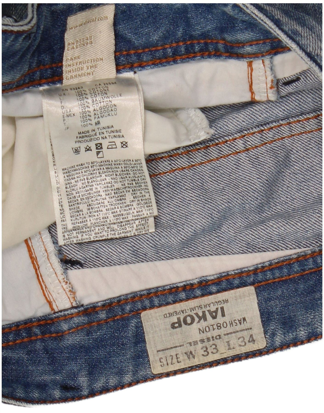 Diesel Masculino Iakop Distressed Slim Jeans W33 L34 Azul Algodão
