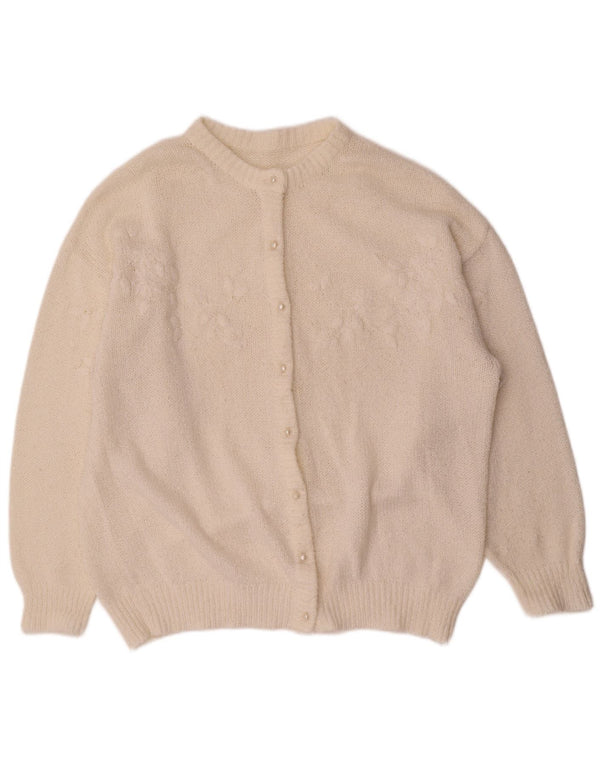 Suéter Cardigan Feminino Vintage UK 18 XL Acrílico Branco