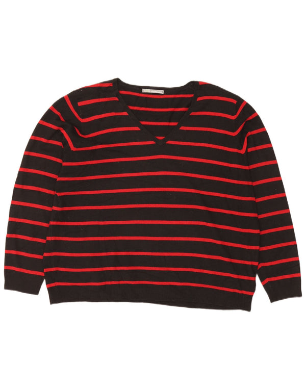 Suéter feminino Marks & Spencer com decote em V UK 22 2XL preto listrado
