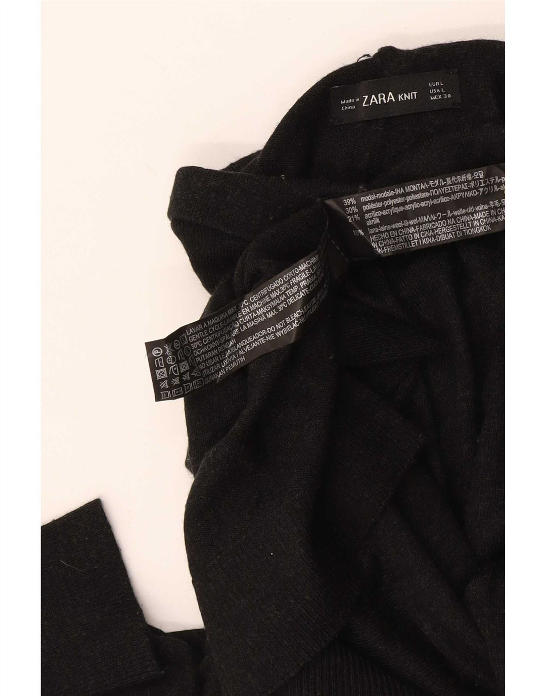 Suéter feminino Zara com gola tartaruga Reino Unido 14 grande preto modal