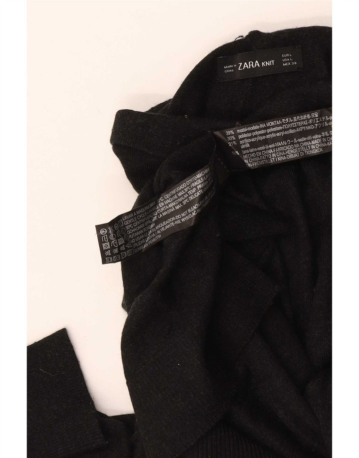 Suéter feminino Zara com gola tartaruga Reino Unido 14 grande preto modal