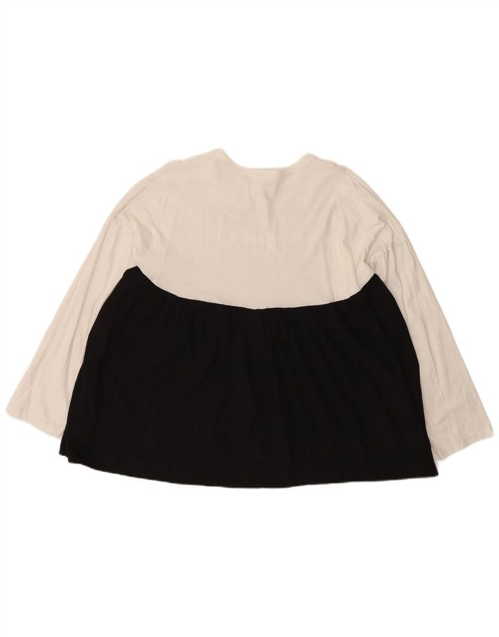 Zara Top feminino oversized manga comprida Reino Unido 14 bloco colorido branco médio