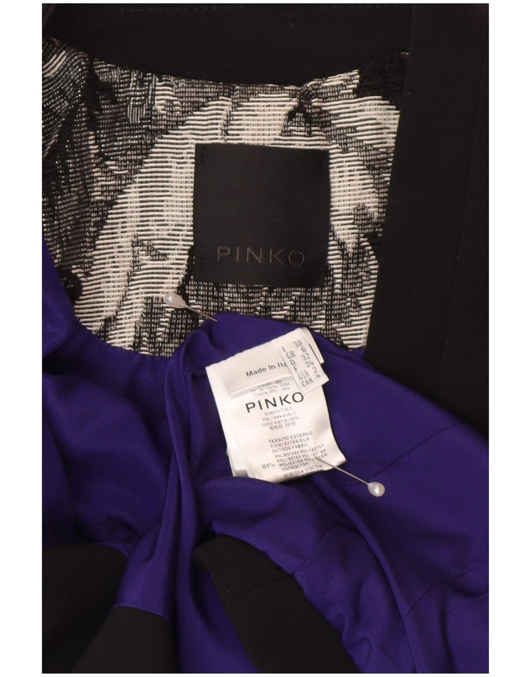 Jaqueta Blazer Feminina Pinko Crop 1 Botão Reino Unido 6 XS Preto Floral Poliéster