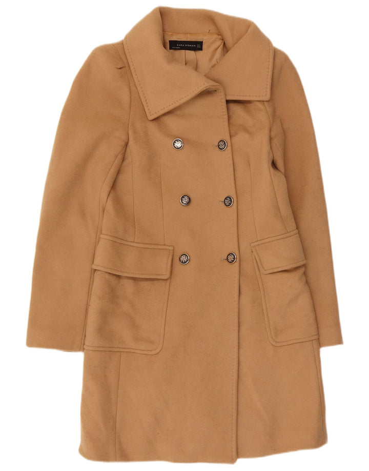 Casaco feminino Zara com peito duplo Reino Unido 12 lã marrom médio