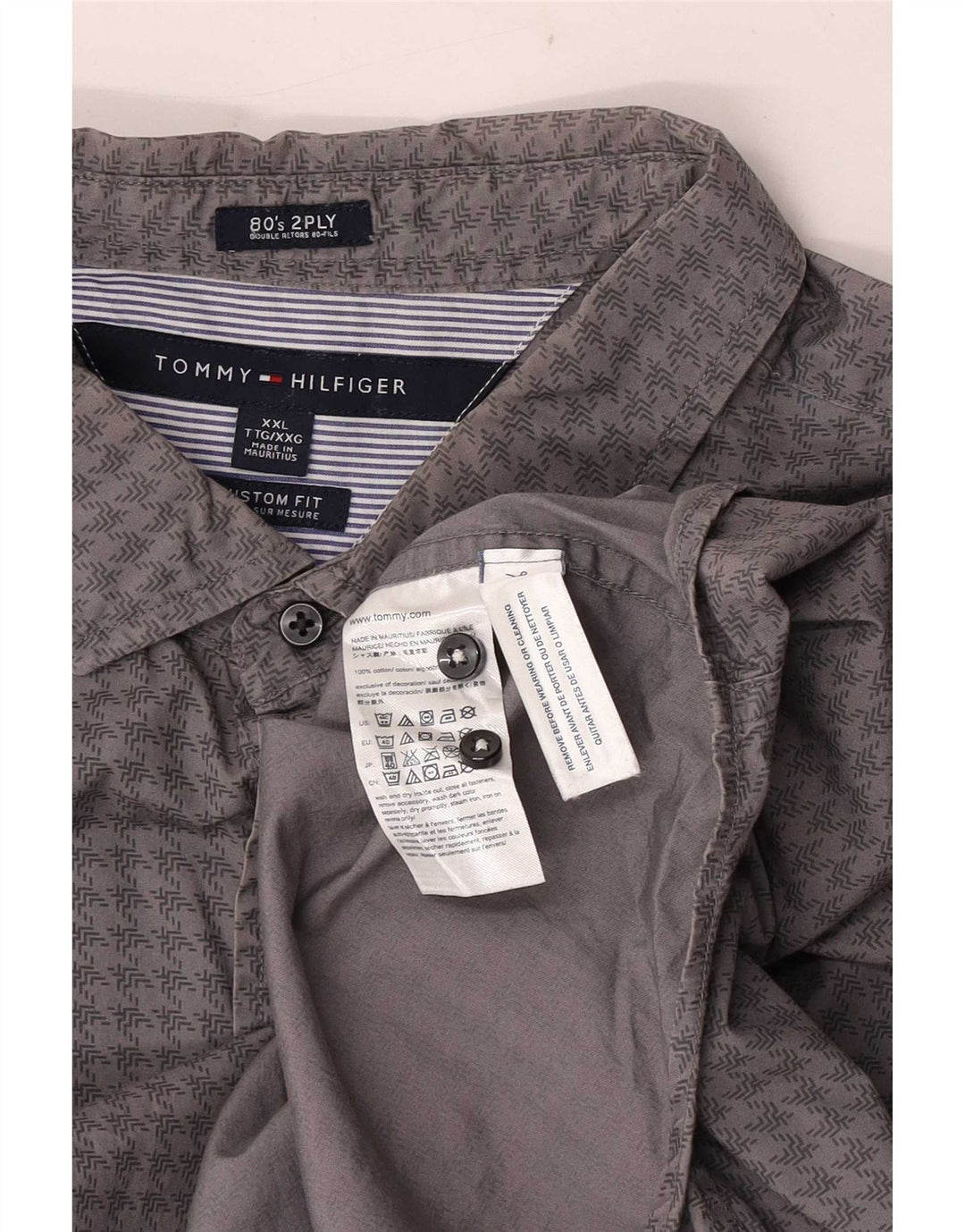 Camisa masculina Tommy Hilfiger Custom Fit 2XL cinza houndstooth algodão
