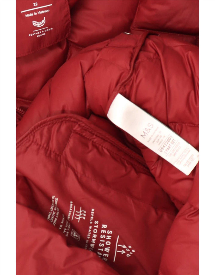 Casaco acolchoado com capuz feminino Marks & Spencer UK 22 3XL poliamida vermelha