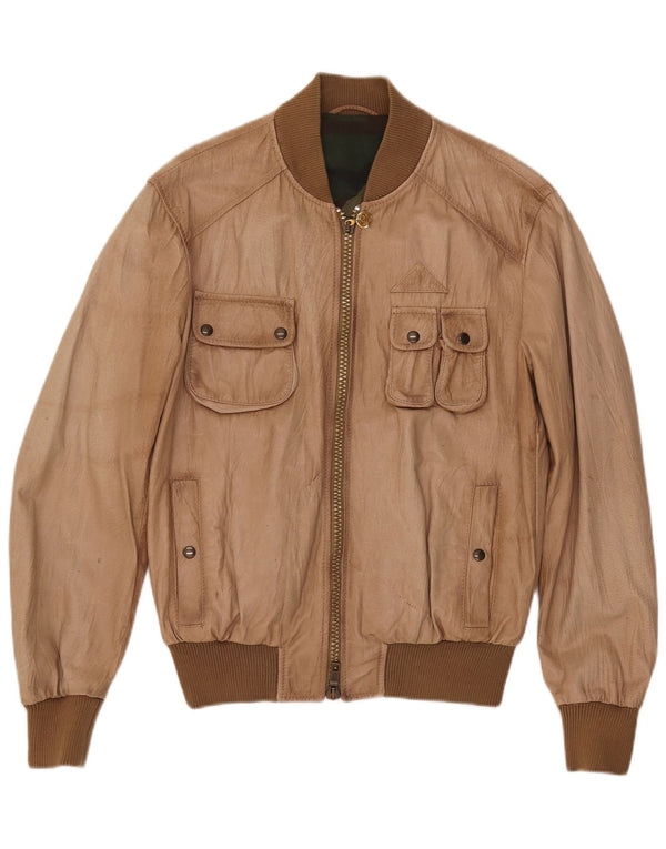 Jaqueta de couro masculina vintage IT 50 grande marrom