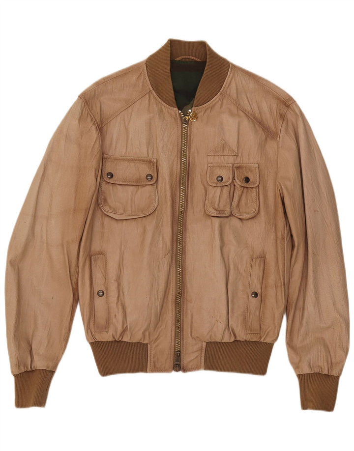 Jaqueta de couro masculina vintage IT 50 grande marrom