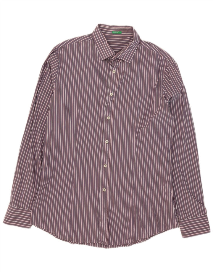 Camisa masculina Benetton XL algodão listrado roxo
