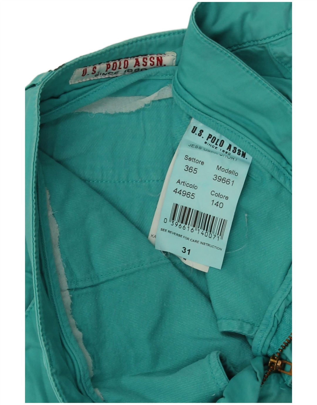 US Polo Assn. Hot Pants Feminino W31 Algodão Turquesa Médio
